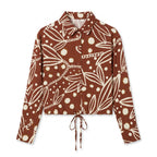 Brown Leaf-Print Tie-Hem Blouse