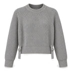 Ribbed Crewneck Sweater with Buckle Tabs