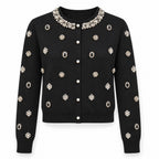 Black Jeweled Cardigan with Pearl Buttons