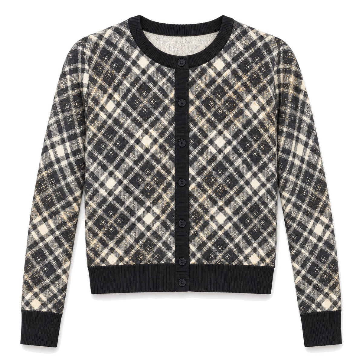 Black & Cream Plaid Cardigan