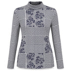 Houndstooth Floral Mock-Neck Top