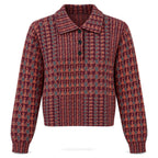 Burgundy Houndstooth Polo Sweater