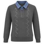 Charcoal Cable Sweater with Denim Collar