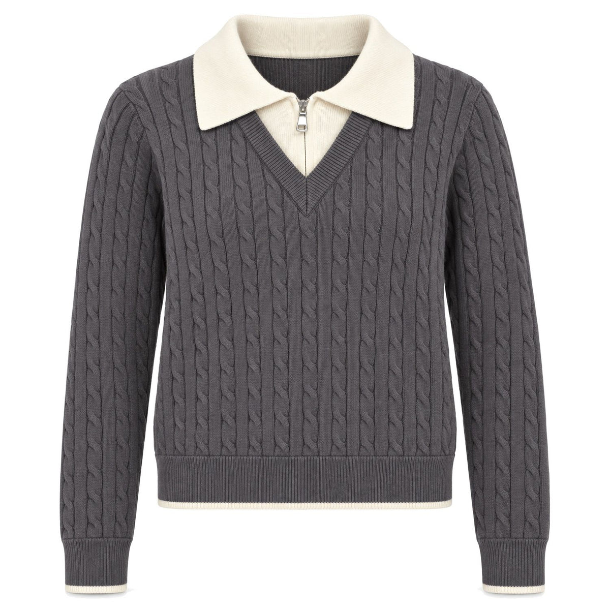 Charcoal Cable Zip-Collar Sweater