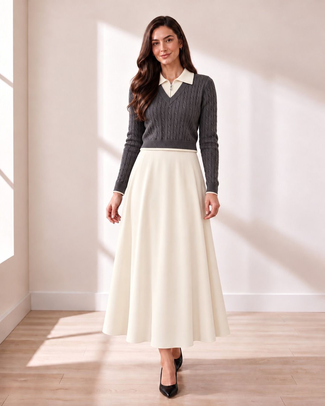 Charcoal Cable Zip-Collar Sweater