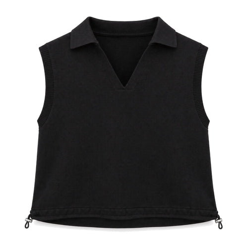 Black Collared Drawstring Vest
