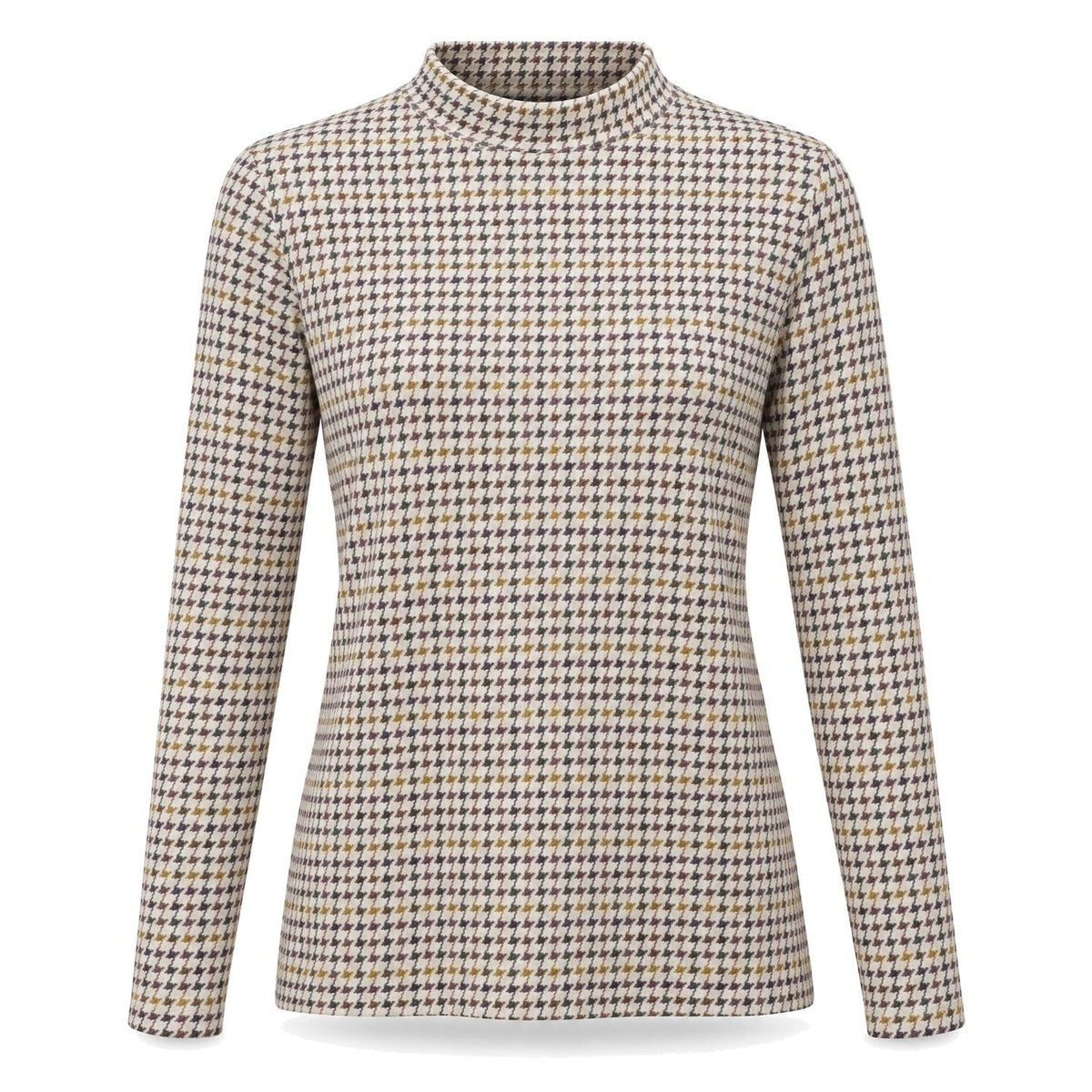 Multicolor Houndstooth Mock-Neck Top