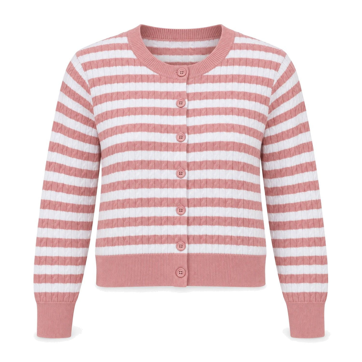 Pink & White Striped Cable Cardigan