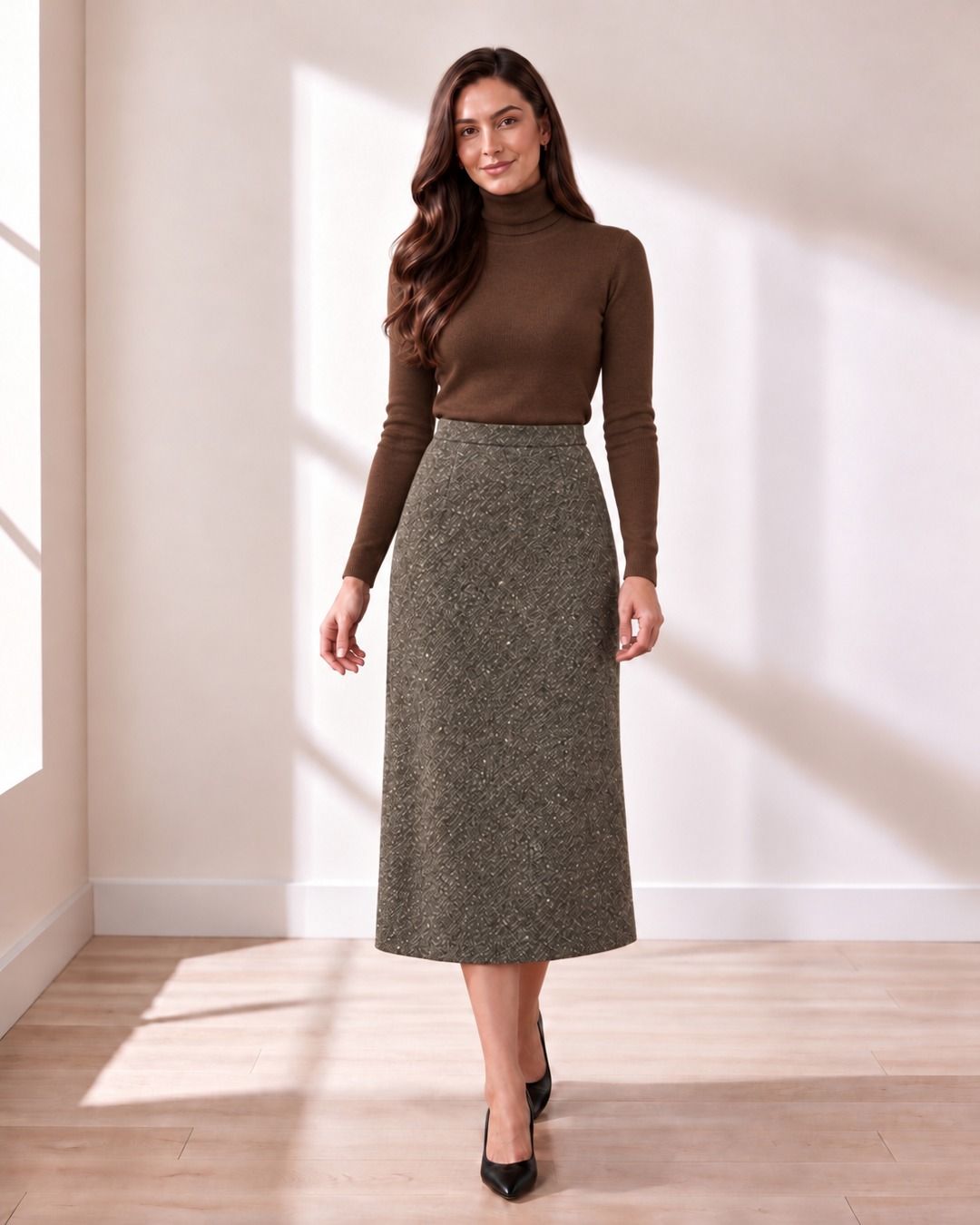 Olive Tweed Midi Skirt