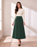 Corduroy Patch-Pocket A-Line Skirt