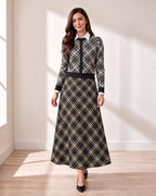 Black & Cream Plaid Cardigan on model