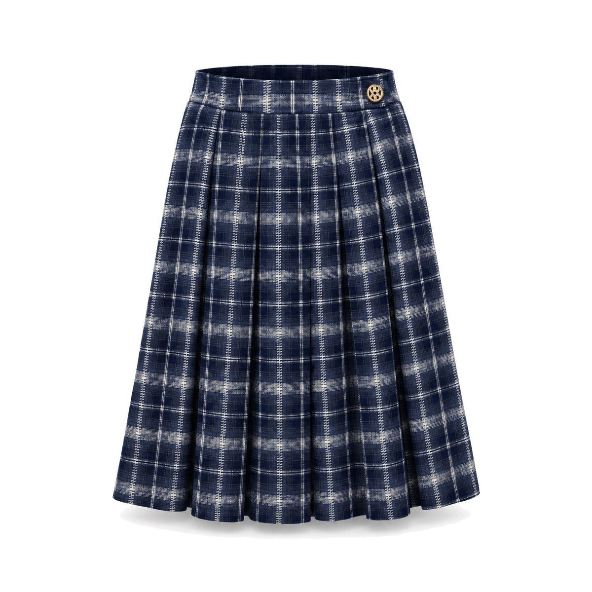 Navy Plaid Pleated Skirt