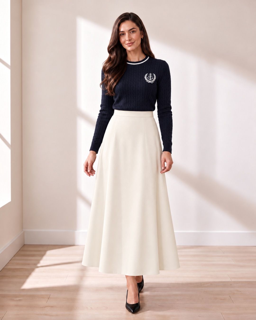 Navy Anchor Crest Cable Sweater