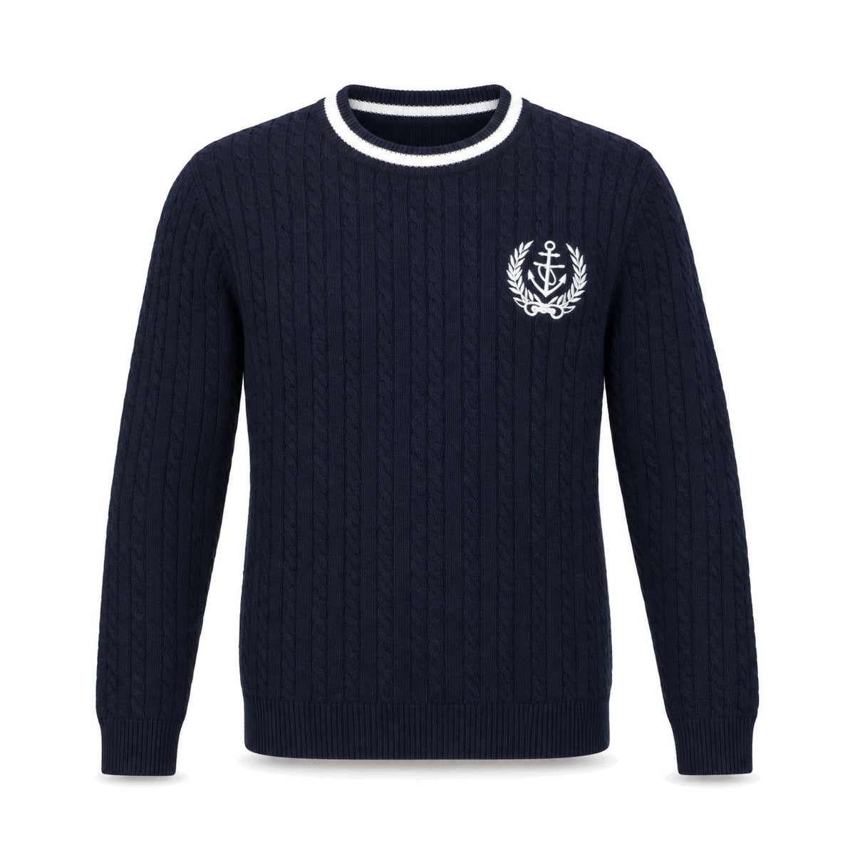 Navy Anchor Crest Cable Sweater