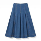 Denim Pleated Midi Skirt