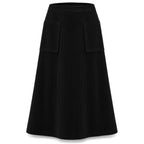 Corduroy Patch-Pocket A-Line Skirt in Black