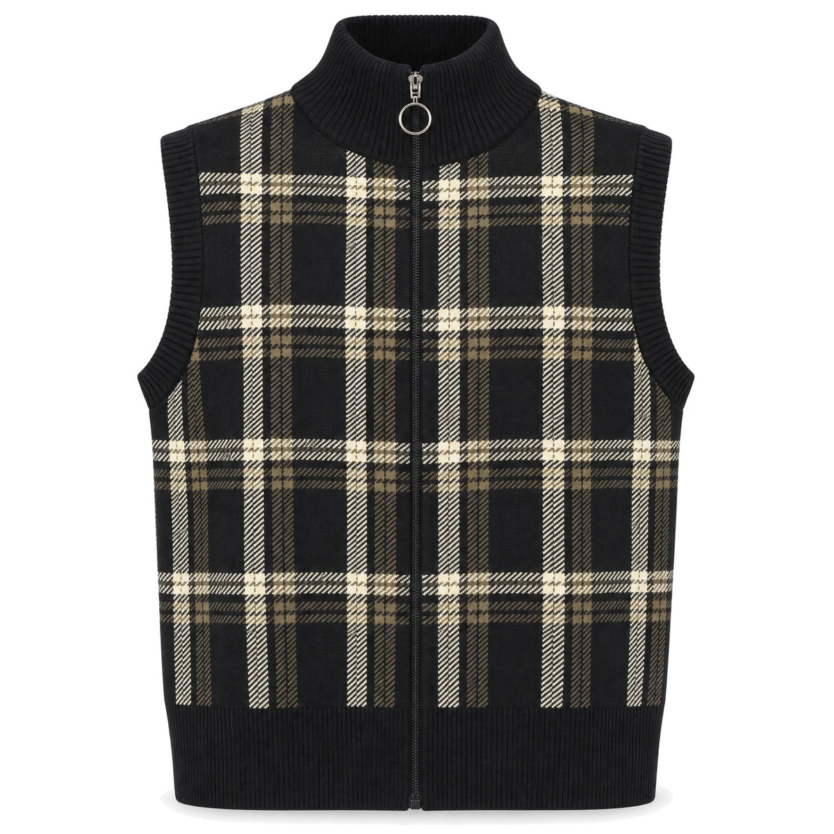 Black Plaid Zip Vest