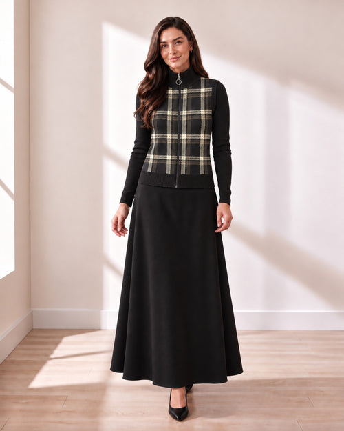 Black Plaid Zip Vest