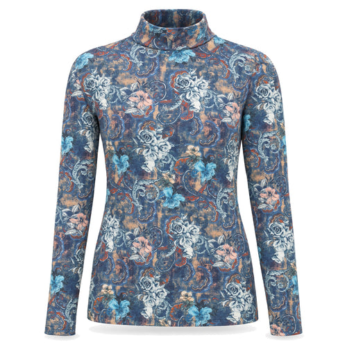Blue Floral Mock Neck