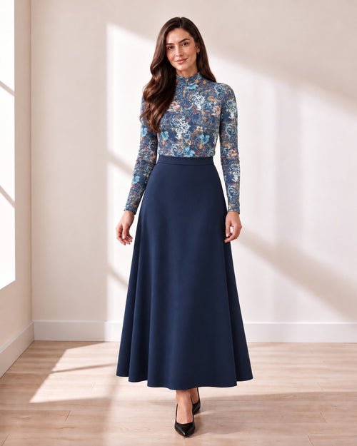 Blue Floral Mock Neck