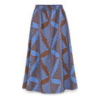 Blue Leaf-Print A-Line Skirt flat