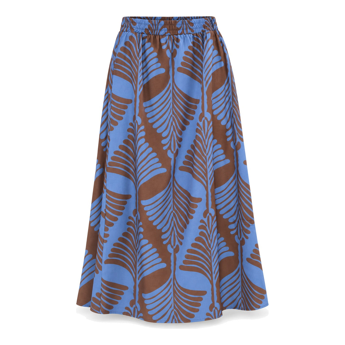 Blue Leaf-Print A-Line Skirt flat