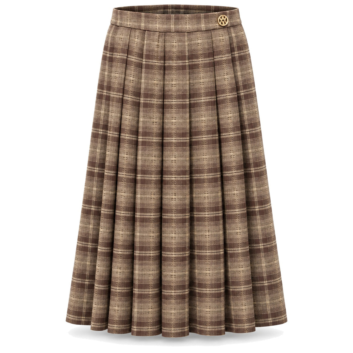 Brown Plaid Pleated Skirt