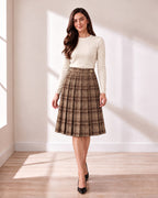 Brown Plaid Pleated Skirt