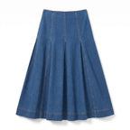 Denim Pleated Midi Skirt