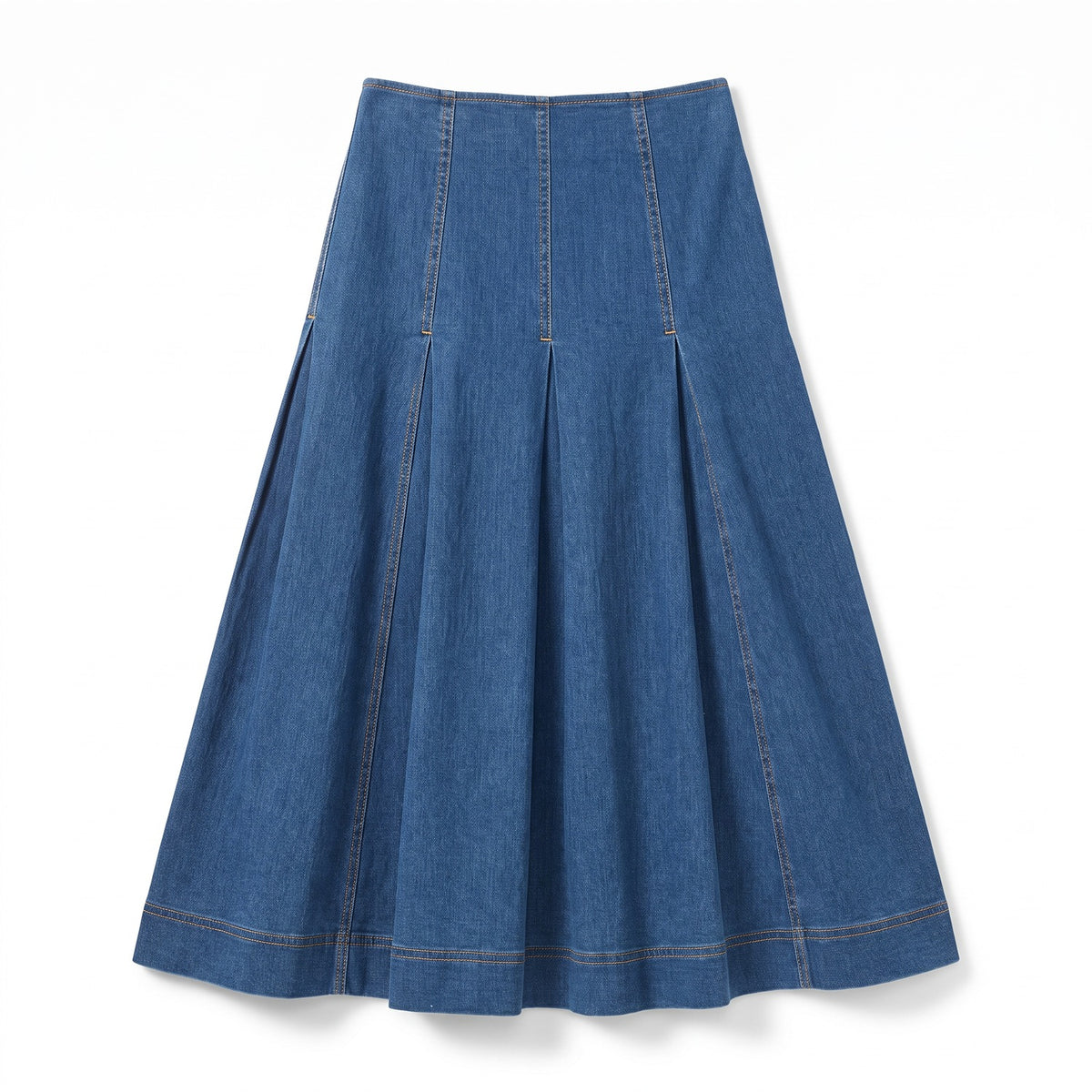 Denim Pleated Midi Skirt