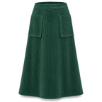 Corduroy Patch-Pocket A-Line Skirt in Green
