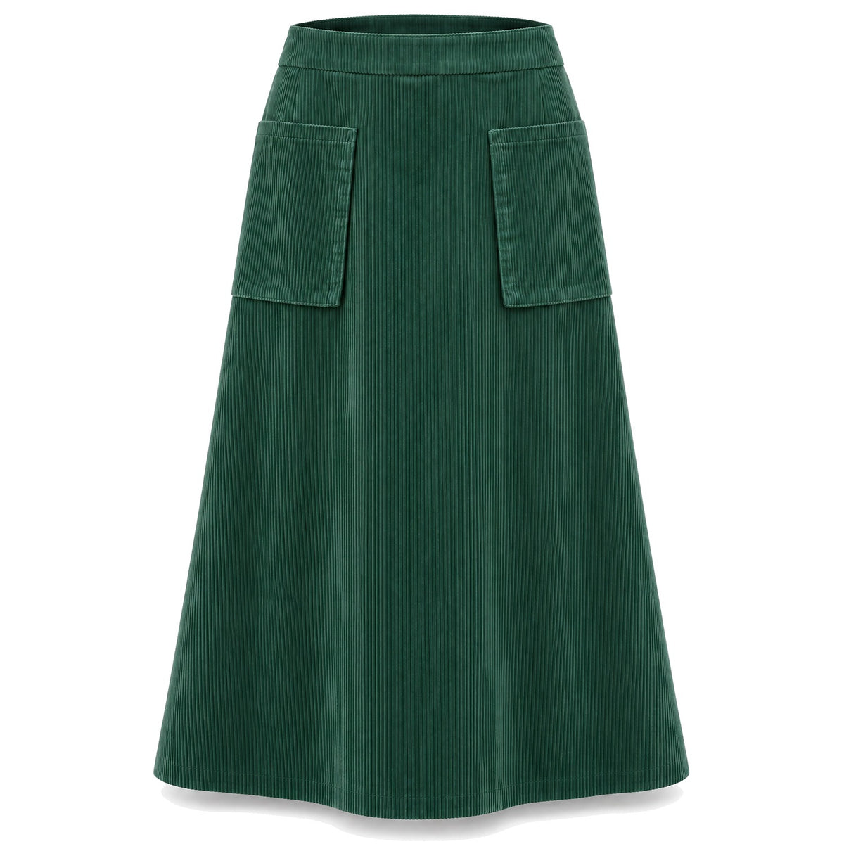 Corduroy Patch-Pocket A-Line Skirt in Green