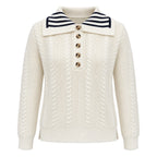 Ivory Striped-Collar Cable Sweater