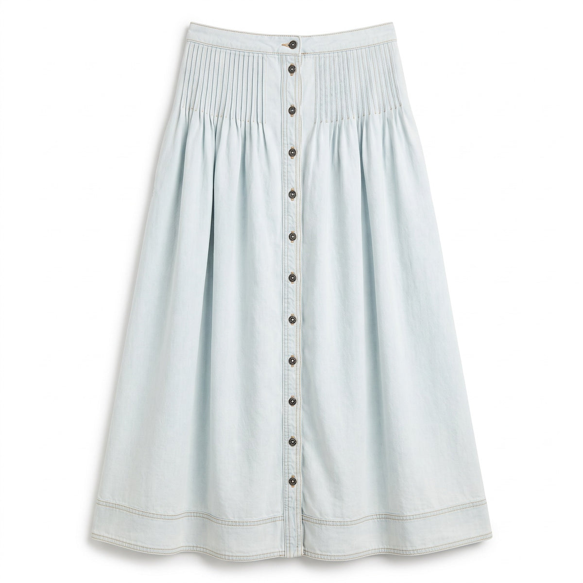 Light Denim Button-Front Skirt