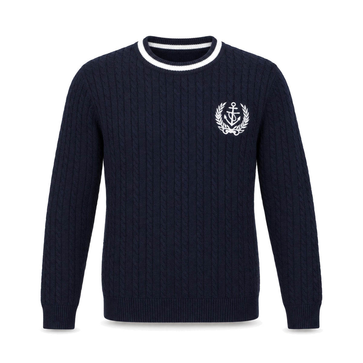 Navy Anchor Crest Cable Sweater