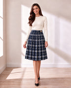 Navy Plaid Pleated Skirt